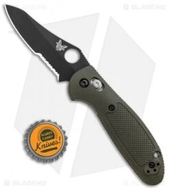 Benchmade Mini Griptilian AXIS Lock Knife Olive Drab (2.91" Serr) 555SBKOD-S30V -Benchmade Sales Store Benchmade Mini Griptilian AXIS Lock Olive Drab BLack Serr 555SBKOD S30V BHQ 2030 jr bottlecap 2