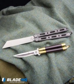 Benchmade 87 Ti Bali-Song Butterfly Knife Titanium (4.5" Satin) -Benchmade Sales Store Vintage Bali Song USA Jody Samson Butterfly Knife Micarta Brass Satin BHQ 68583 kp vintage blanket web